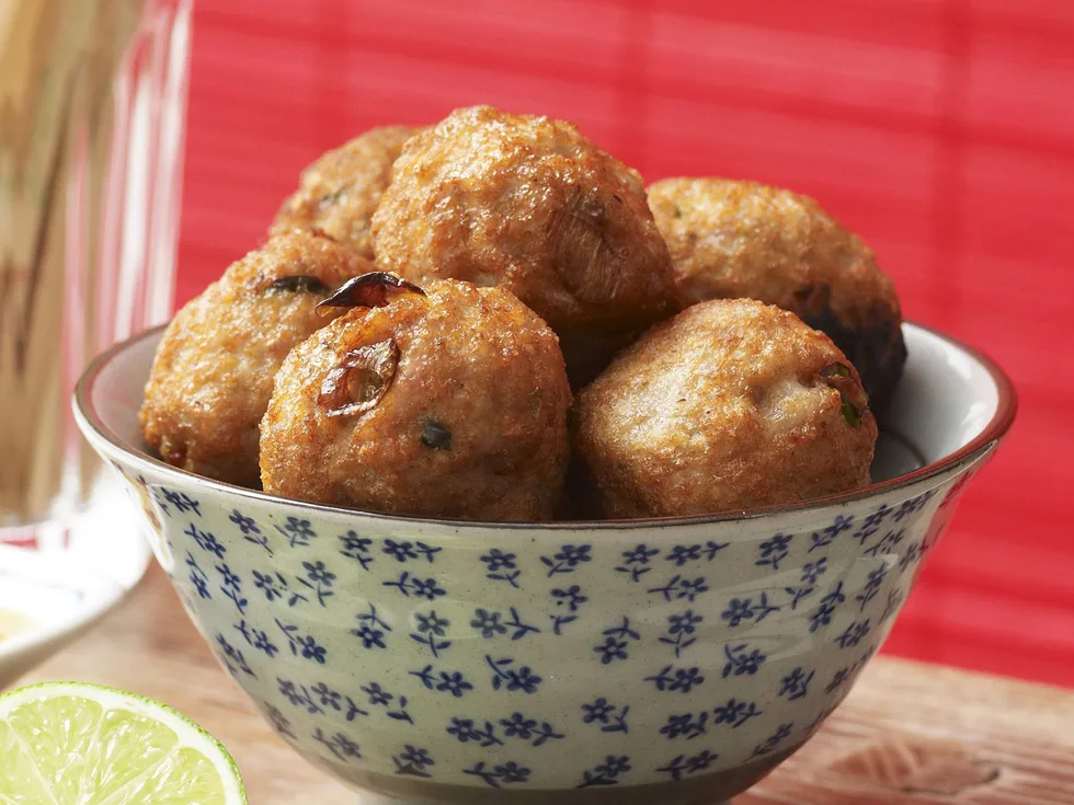 pork balls with soy and lime dipping sauce