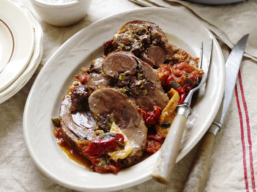 pistachio, pancetta and fig-stuffed lamb