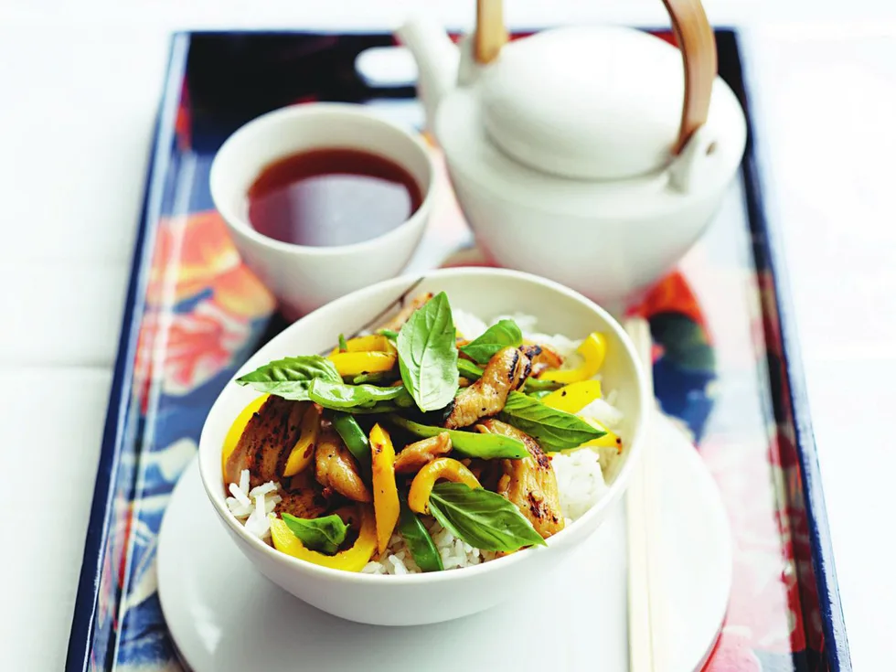 thai basil chicken and snow pea stir-fry