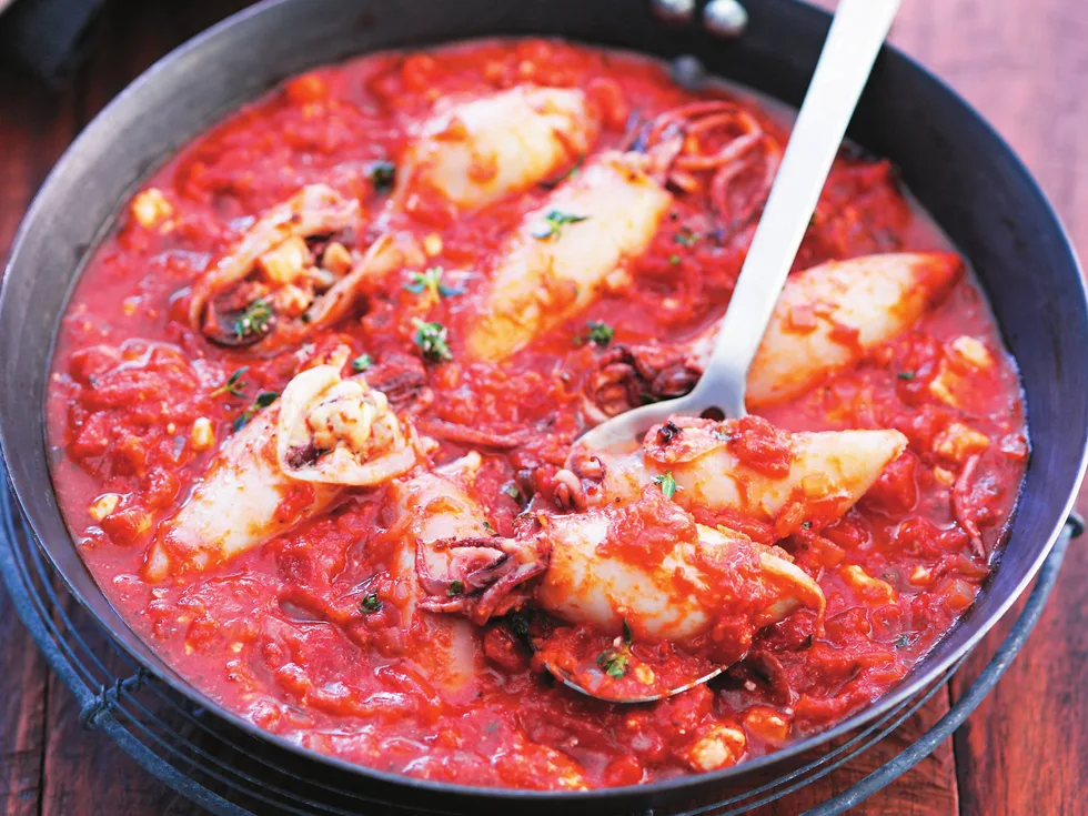 stuffed squid saganaki
