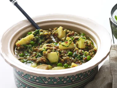 spicy lentils with peas and potatoes