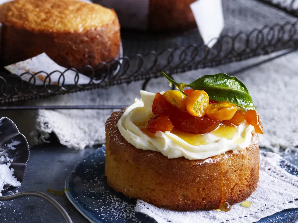 mandarin almond cakes with candied cumquats