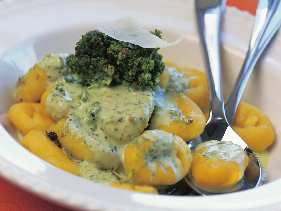 pumpkin gnocchi with rocket pesto