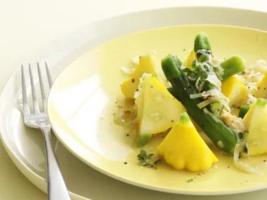 warm squash & zucchini salad with leek dressing