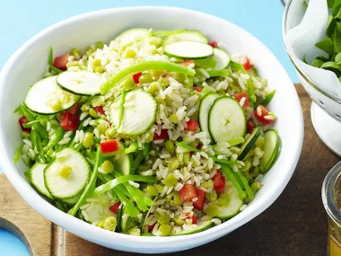 brown rice and split pea salad with orange dressing