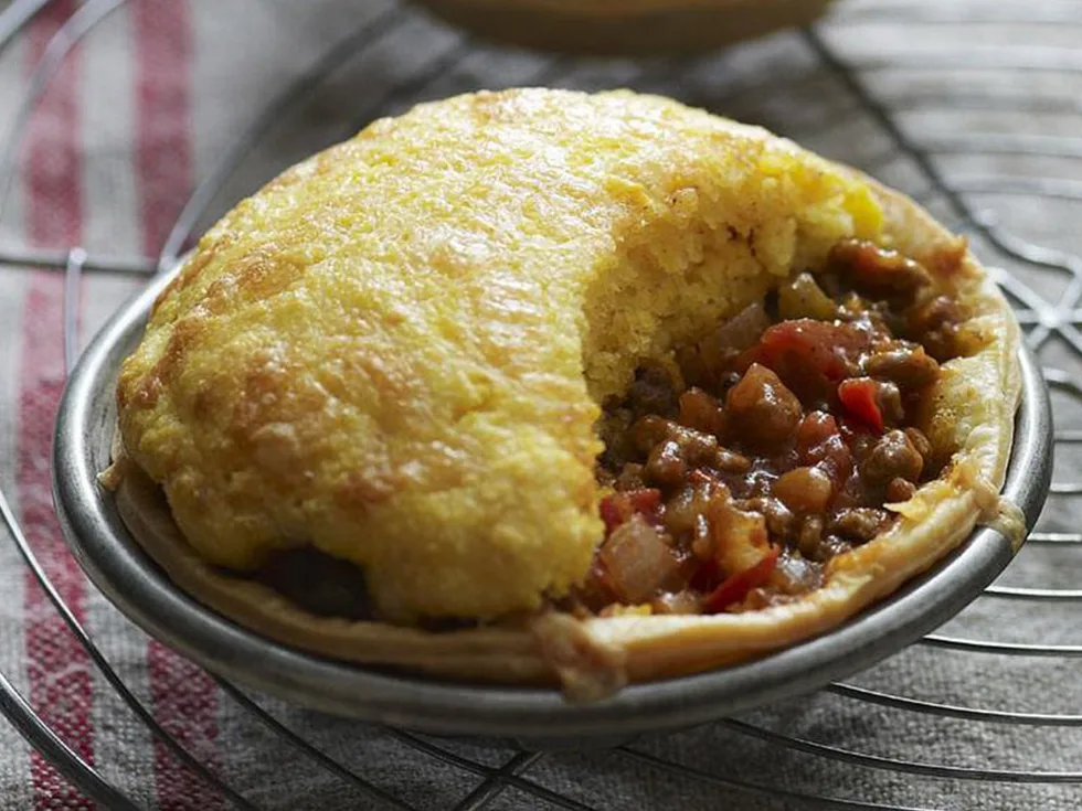 chilli beef pies with cornbread topping