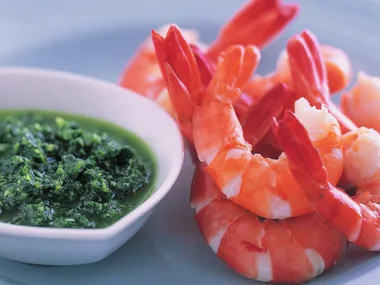 Prawns with rocket pistou