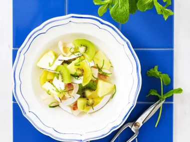tropical salad with lime and ginger syrup