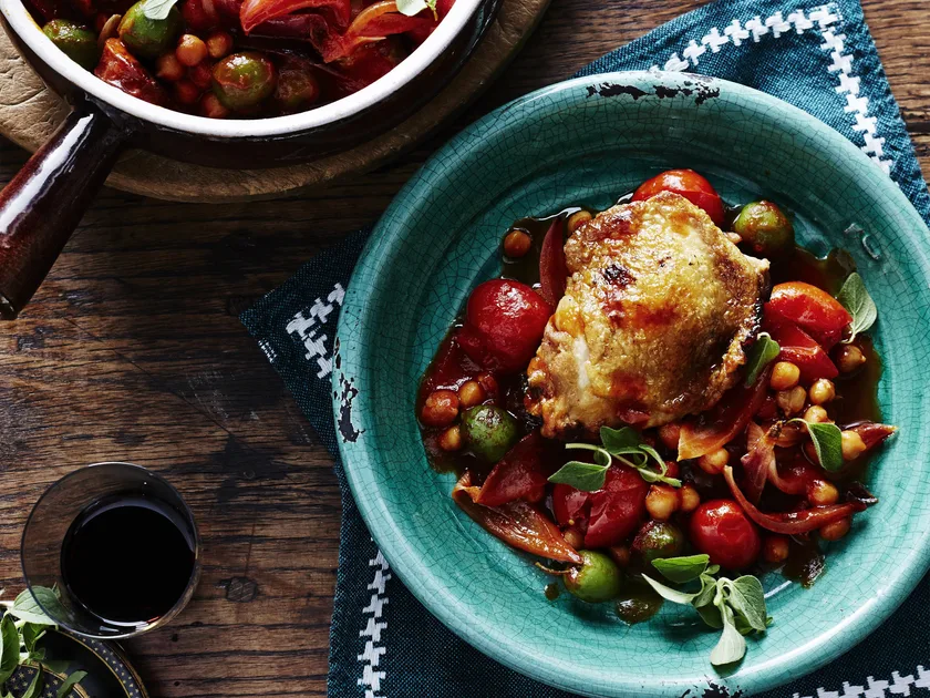 Roast chicken with chorizo &amp; chickpea stew