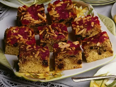 CHERRY AND ALMOND-TOPPED DATE CAKE