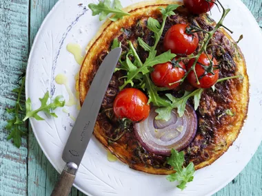 kidney bean, onion and rocket frittatas with avocado dressing