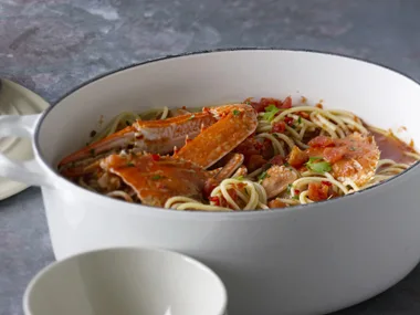 spaghetti marinara with crab