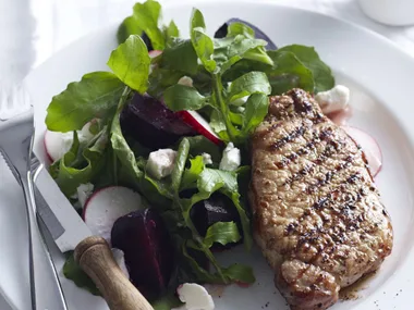 pork steaks with beetroot salad
