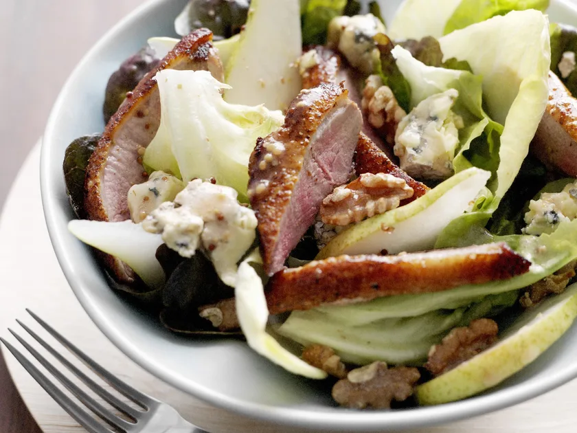 Duck, pear and blue cheese salad