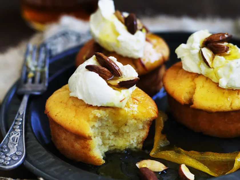 Honey saffron syrup cakes