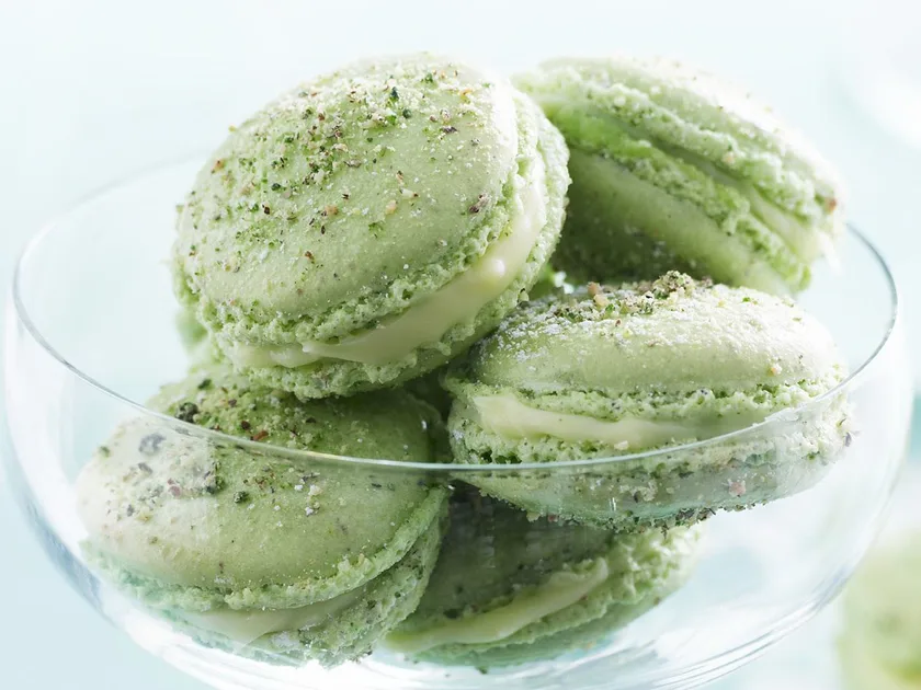 Pistachio and orange blossom macarons