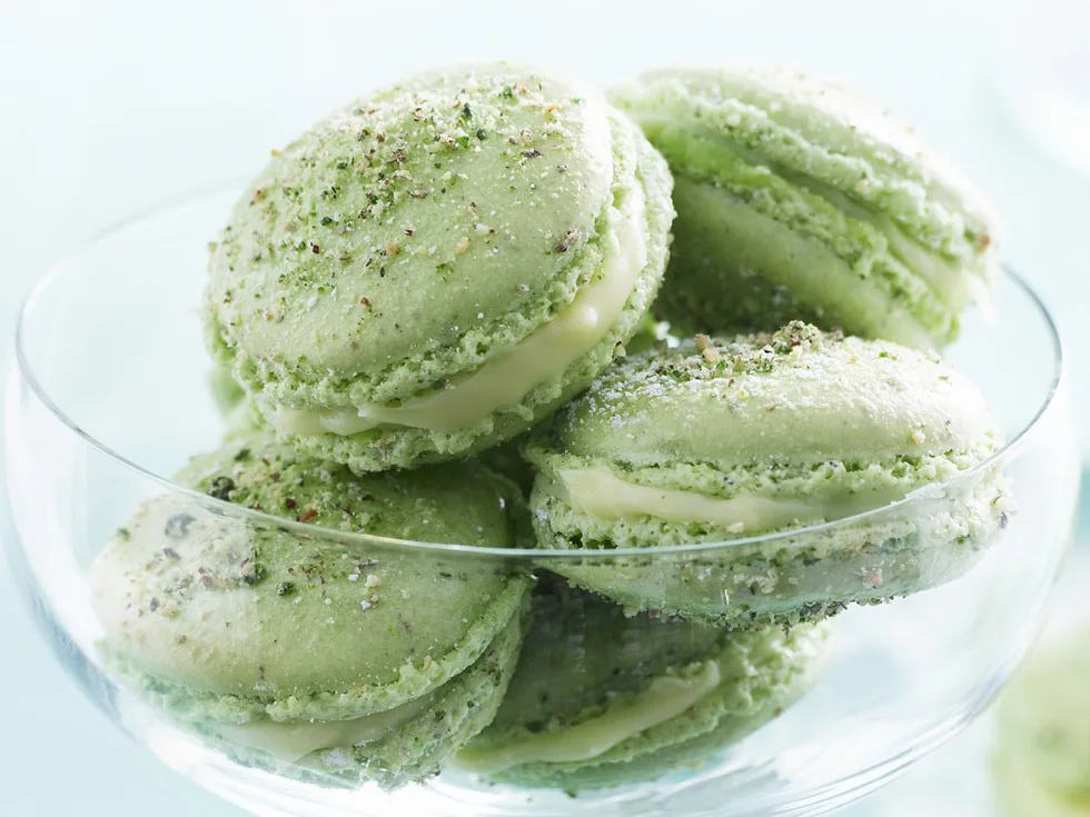 PISTACHIO AND ORANGE BLOSSOM MACAROONS