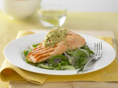 Salmon with nam jim and herb salad