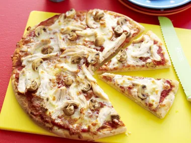chicken and mushroom pizzas