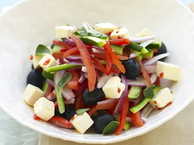 greek salad with marinated fetta