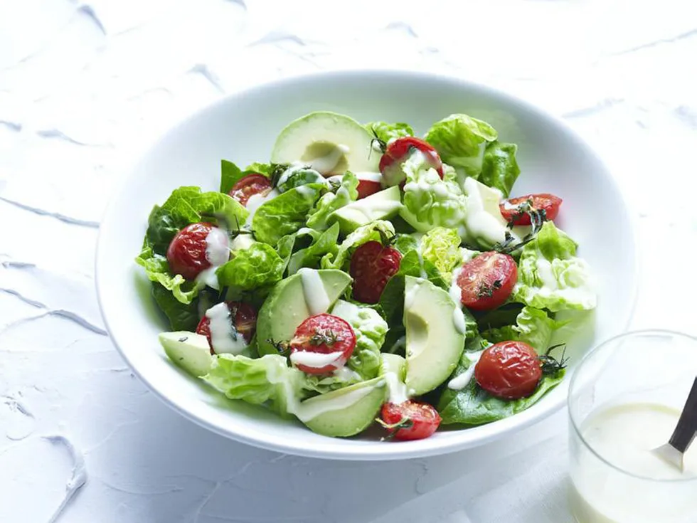 cos, avocado and roasted tomato salad