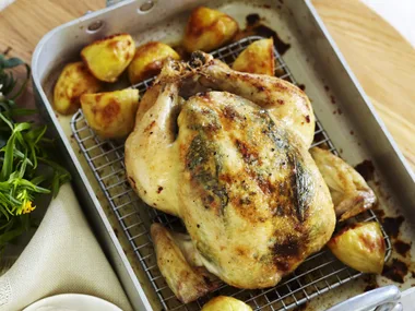 tarragon roast chicken with crispy potatoes
