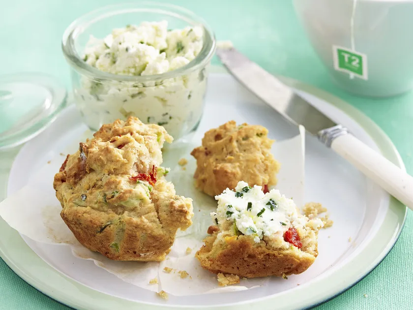 Savoury breakfast muffin with chive ricotta