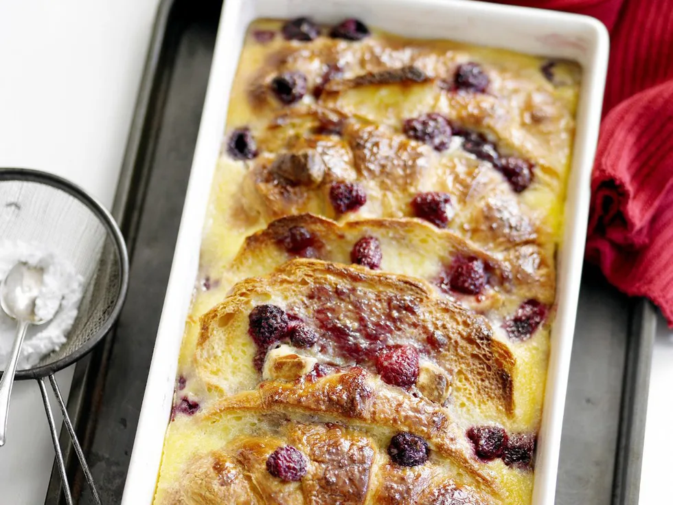 WHITE CHOCOLATE AND RASPBERRY CROISSANT PUDDING