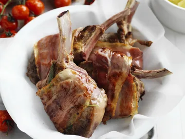 PROSCIUTTO-WRAPPED VEAL CUTLETS WITH TRUSS TOMATOES
