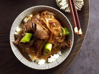 Sweet soy beef on rice
