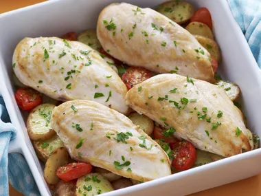 roasted chicken with potatoes and tomatoes