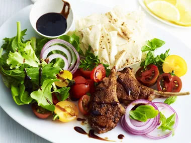 spiced lamb cutlets with tomato and herb salad