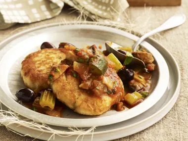 potato patties with vegetable ragoût