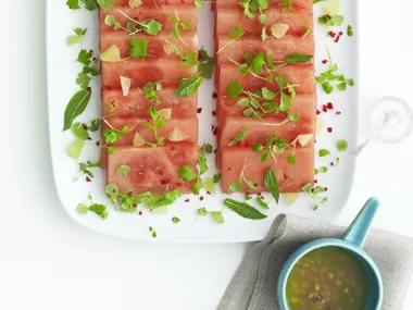 watermelon with chilli herbed salad