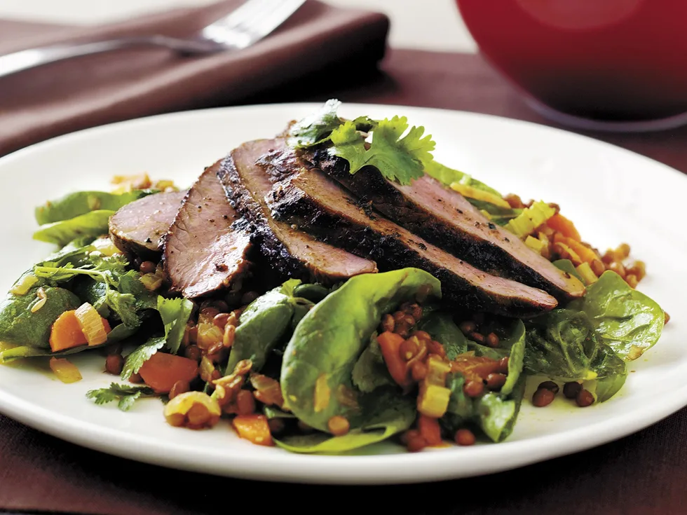 lamb, lentil and spinach salad