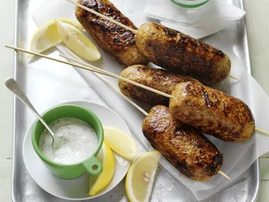 spiced chicken kebabs with mint yogurt