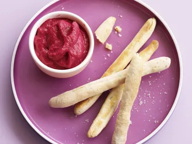 CARAWAY BREADSTICKS WITH BEETROOT DIP