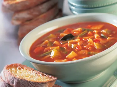hearty minestrone with cheesy garlic bread