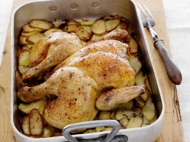 saffron chicken on potatoes