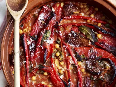 Chickpeas with banana chillies