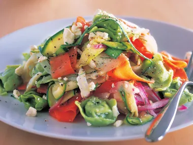 tortellini and ribbon-vegetable salad with lemon dijon dressing
