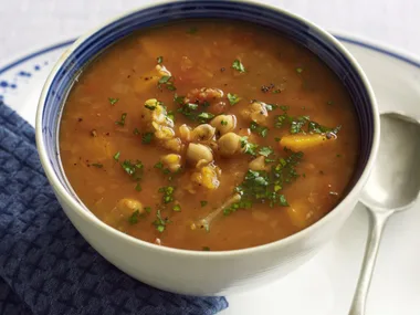 SPICY RED LENTIL AND CHICKPEA SOUP