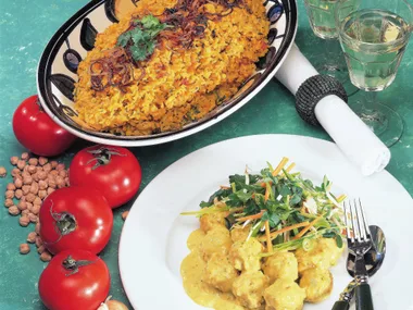curried rice and lentils with fried onions
