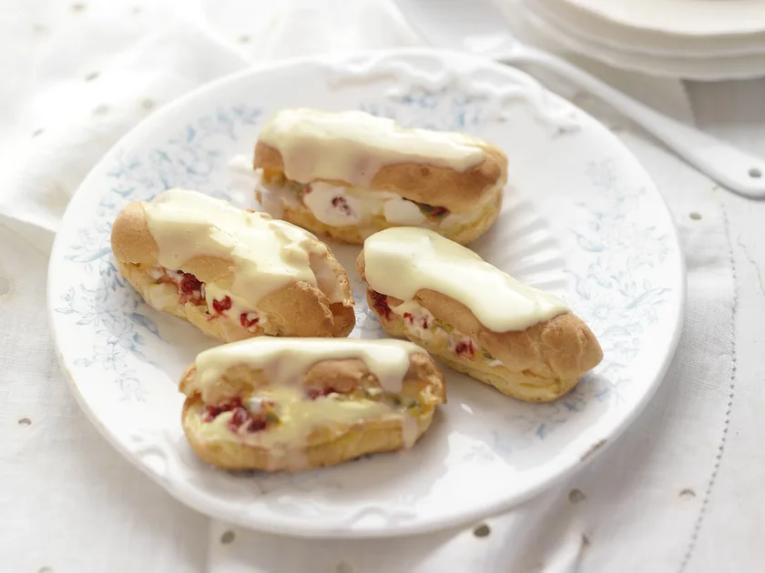 Passionfruit raspberry eclairs