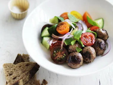 greek lamb meatballs with tomato and mint salad