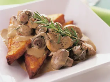 cheese polenta with mushroom rosemary sauce