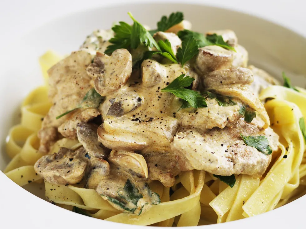 pork stroganoff with parsley fettuccine