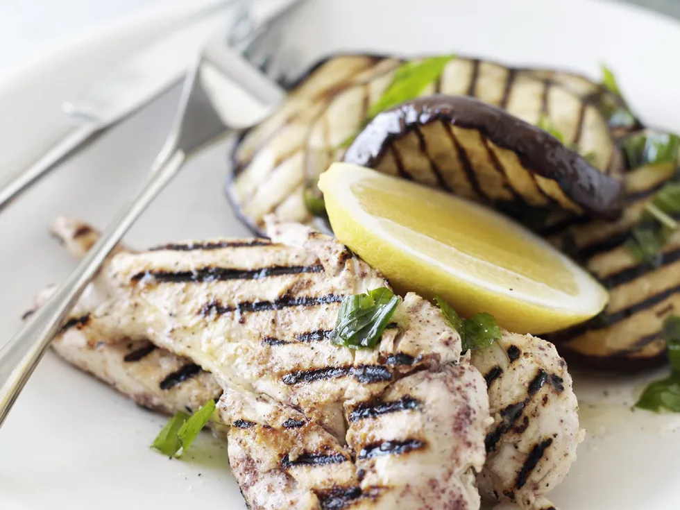 Sumac chicken with minted eggplant