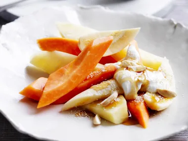 lime and cardamom sheep's milk yoghurt with tropical fruit