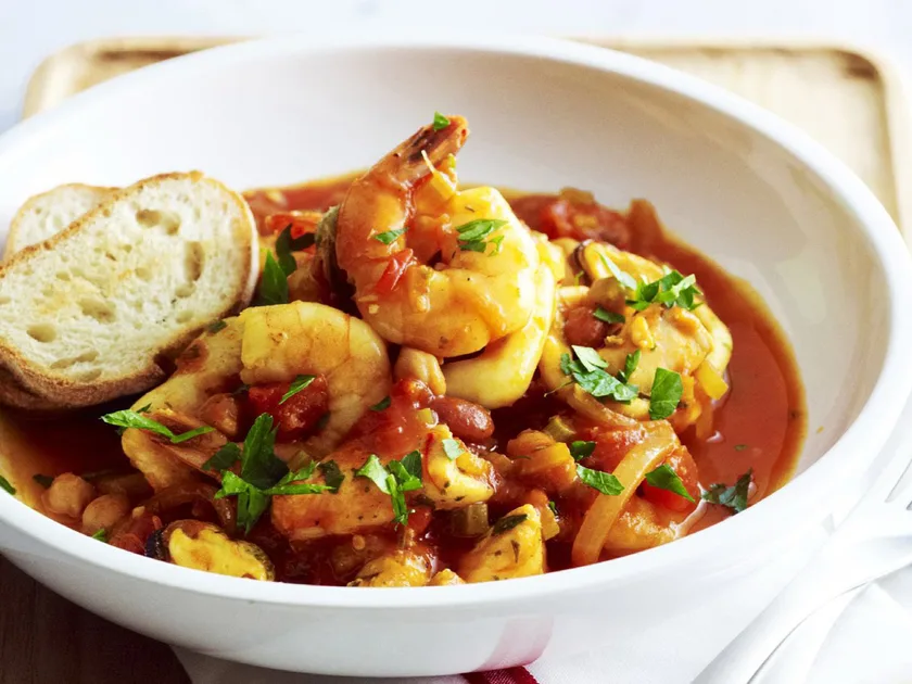 Seafood, bean and tomato stew